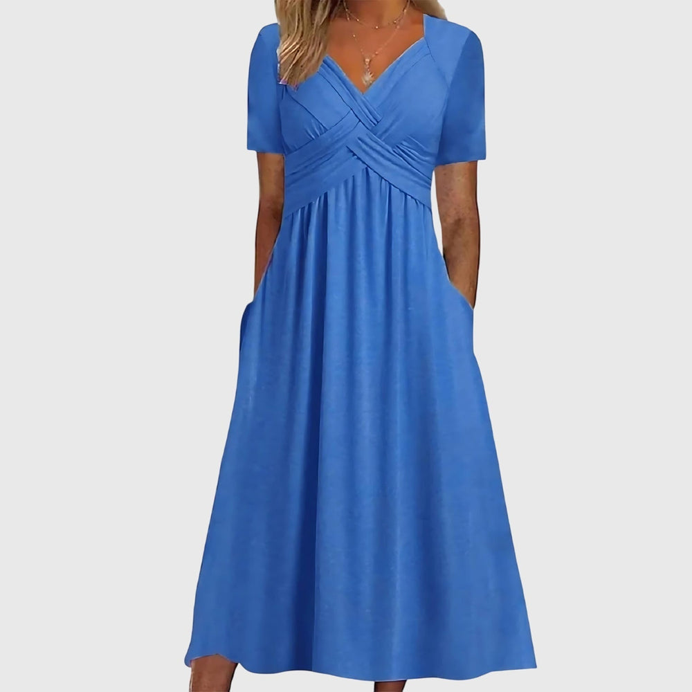 Verella | Women's Elegant Midi Dress V-Neck 