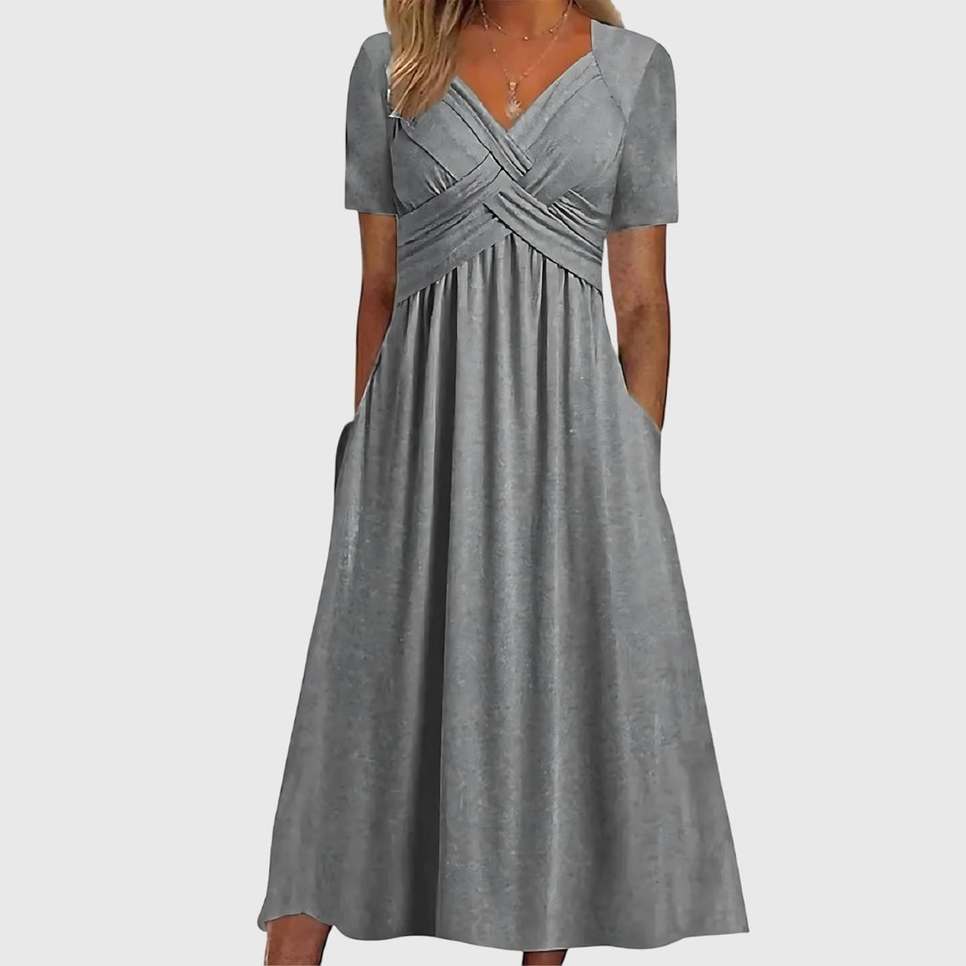 Verella | Women's Elegant Midi Dress V-Neck 
