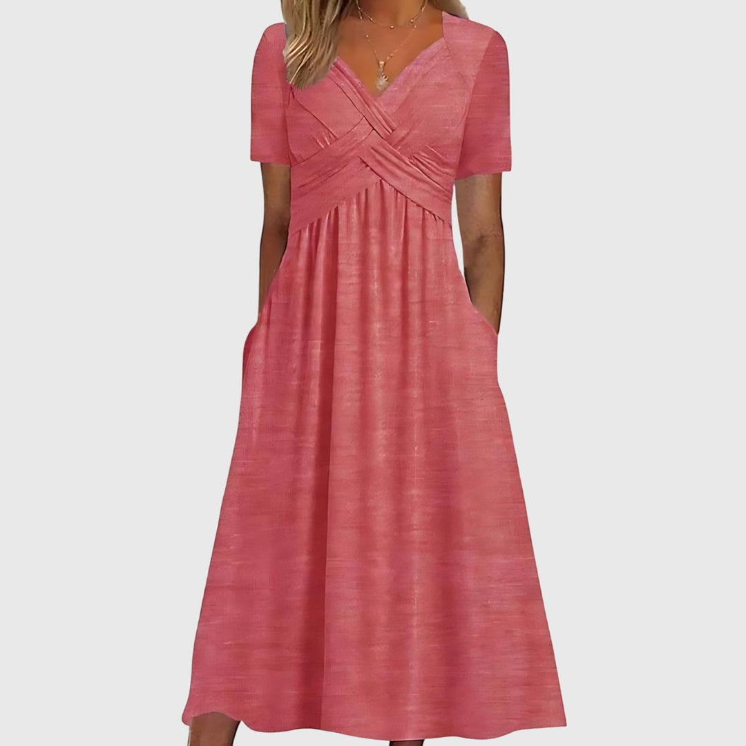 Verella | Women's Elegant Midi Dress V-Neck 