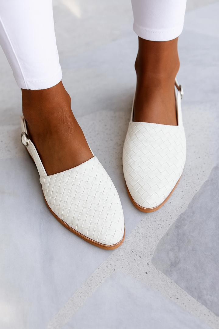 Classic Orthopaedic Sandal styled for everyday wear with relaxed white denim