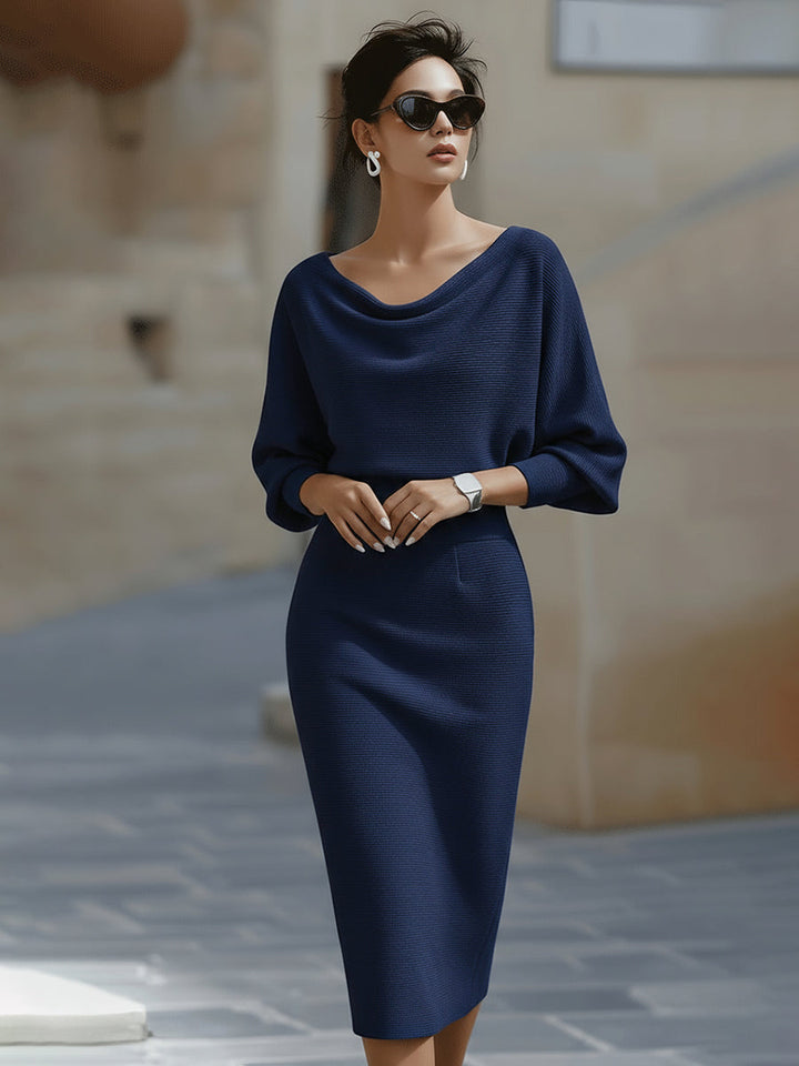 Detail of the ribbed knit texture and comfortable stretch fabric on the bodycon dress