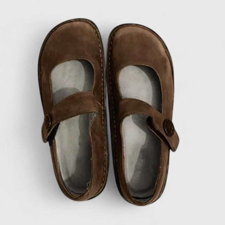 Women's Mary Jane loafers in green with visible contrast stitching