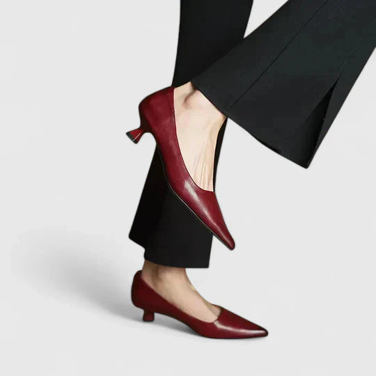 Reddish brown Orthopedic Kitten Heel Pumps displayed on neutral background showing pointed toe shape