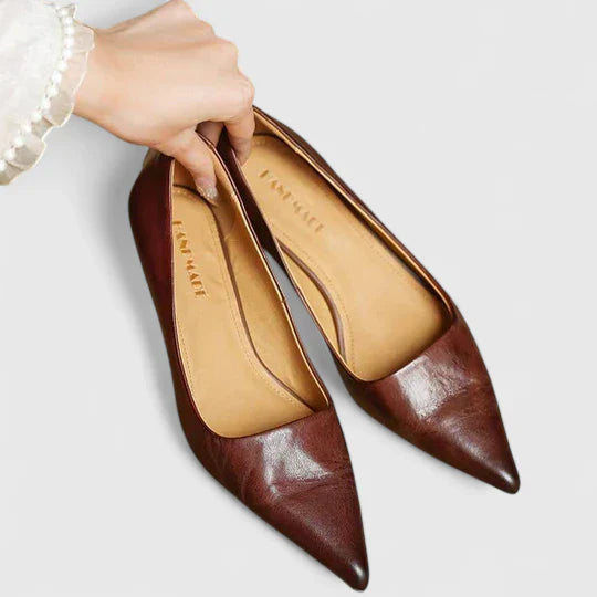 Orthopedic Kitten Heel Pumps in versatile reddish brown shade for office wear