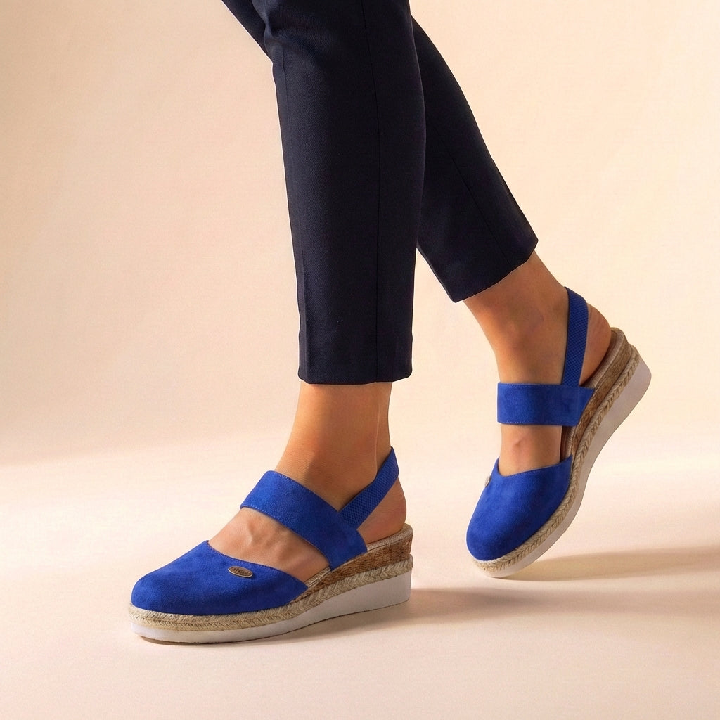 Women's Comfort Fit Orthopedic Espadrille Platform Sandals styled with cropped black trousers for casual summer outfit inspiration
