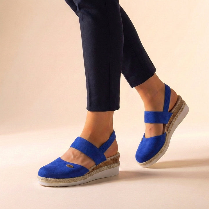 Women's Comfort Fit Orthopedic Espadrille Platform Sandals styled with cropped black trousers for casual summer outfit inspiration