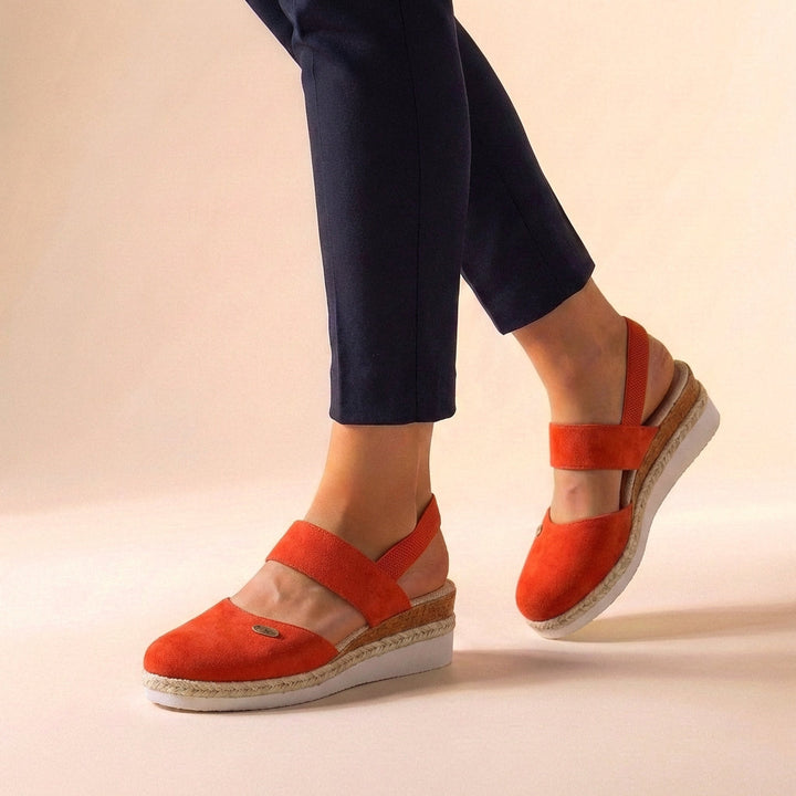 Full view of Women's Comfort Fit Orthopedic Espadrille Platform Sandals showcasing natural jute platform and textured rubber outsole