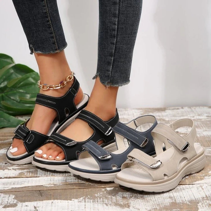 Women's orthopaedic sandals styled for summer wear with comfortable wedge sole and supportive construction