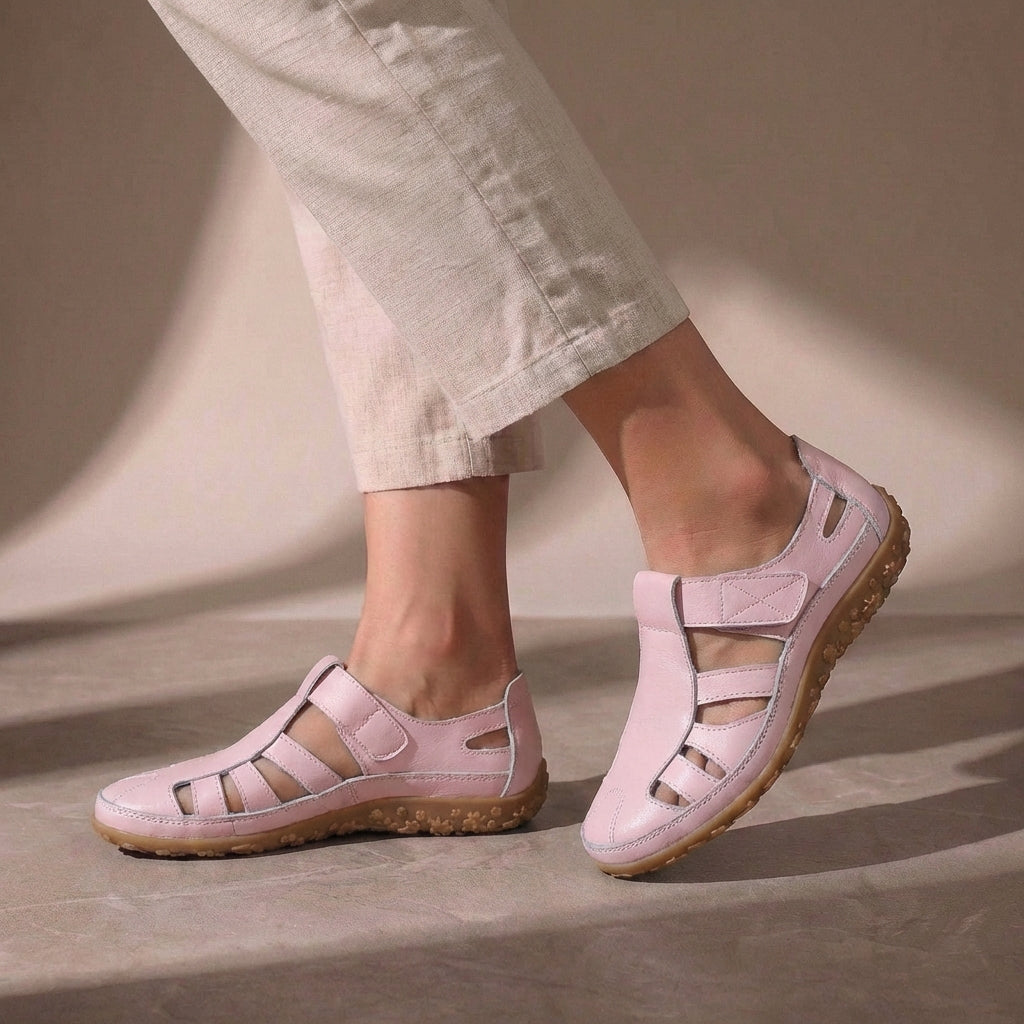 Women's Orthopedic Adjustable Strap Closed Toe Sandals in white on neutral background showing full silhouette