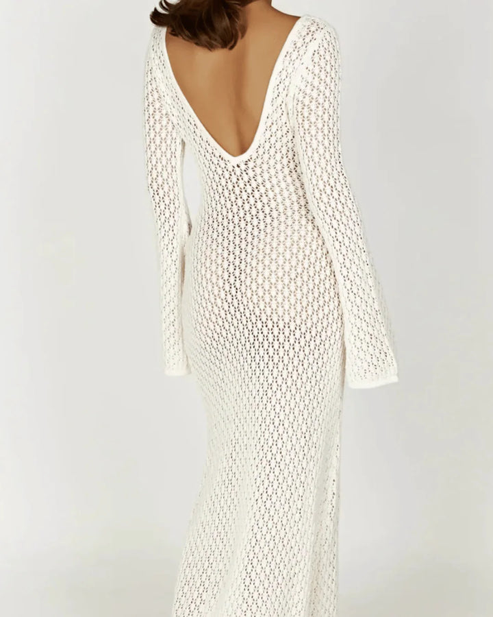Side view of Lightweight Beach Cover-Up Dress displaying relaxed fit and long sleeves