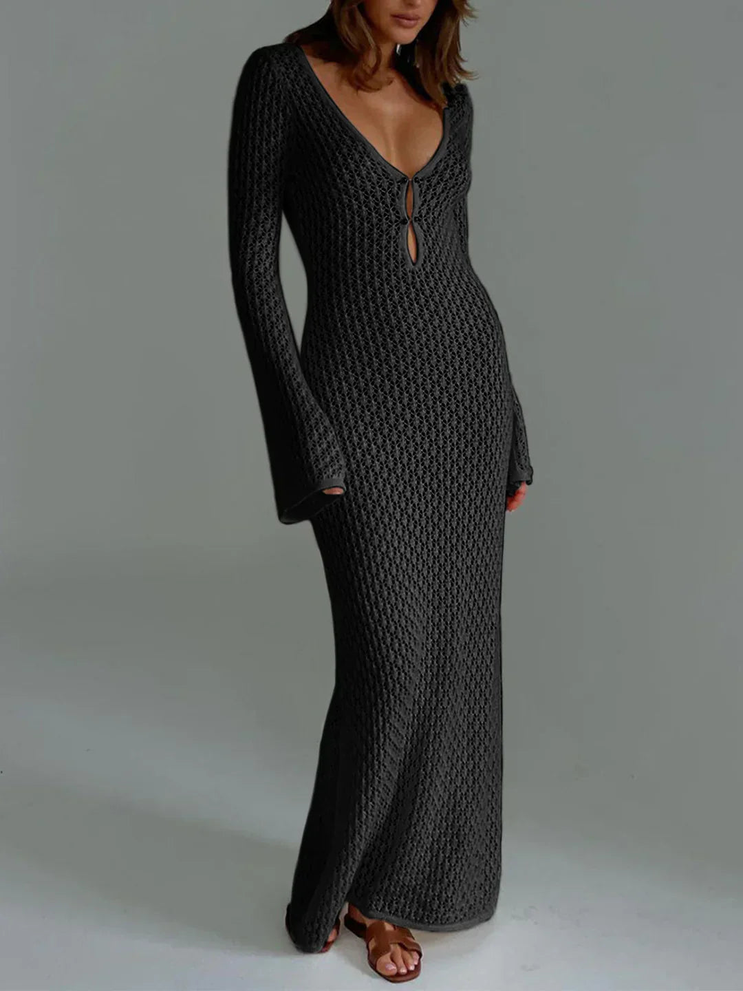 Back view of Lightweight Beach Cover-Up Dress highlighting see-through knit pattern