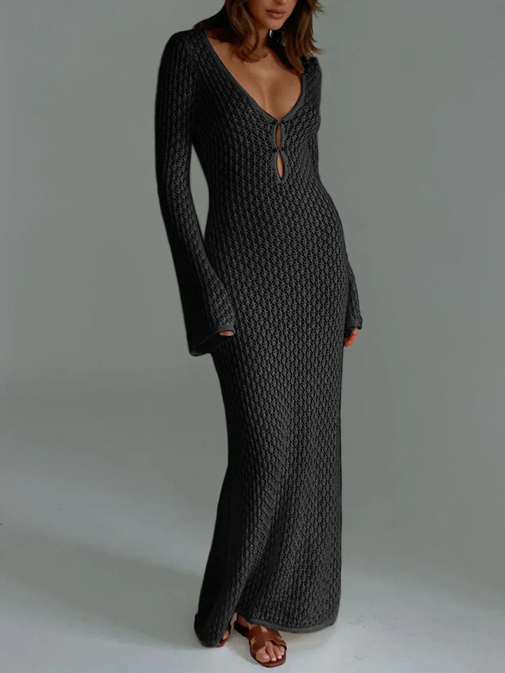 Back view of Lightweight Beach Cover-Up Dress highlighting see-through knit pattern