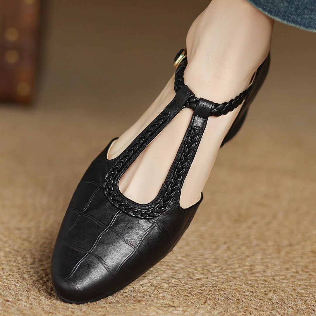 Close-up of cushioned insole and smooth leather interior of Mary Janes
