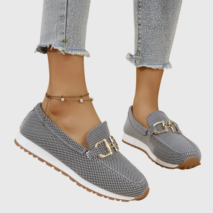 Side profile of Women Orthopedic Mesh Loafers displaying cushioned footbed and textured sole