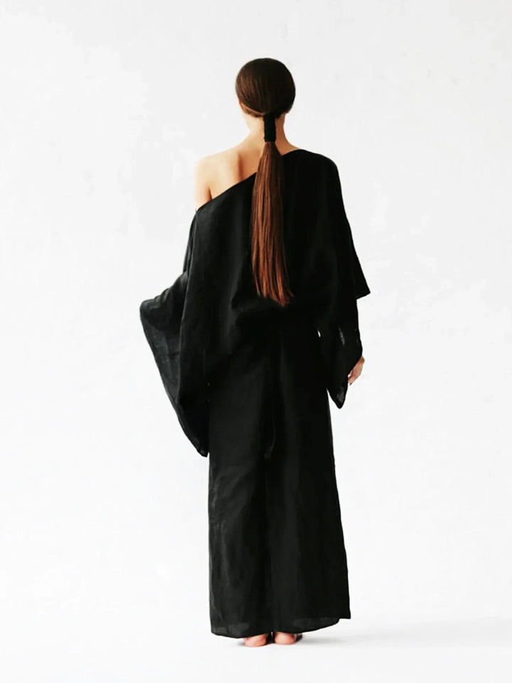 Close-up of Women Elegant Kaftan Dress neckline and smooth fabric finish
