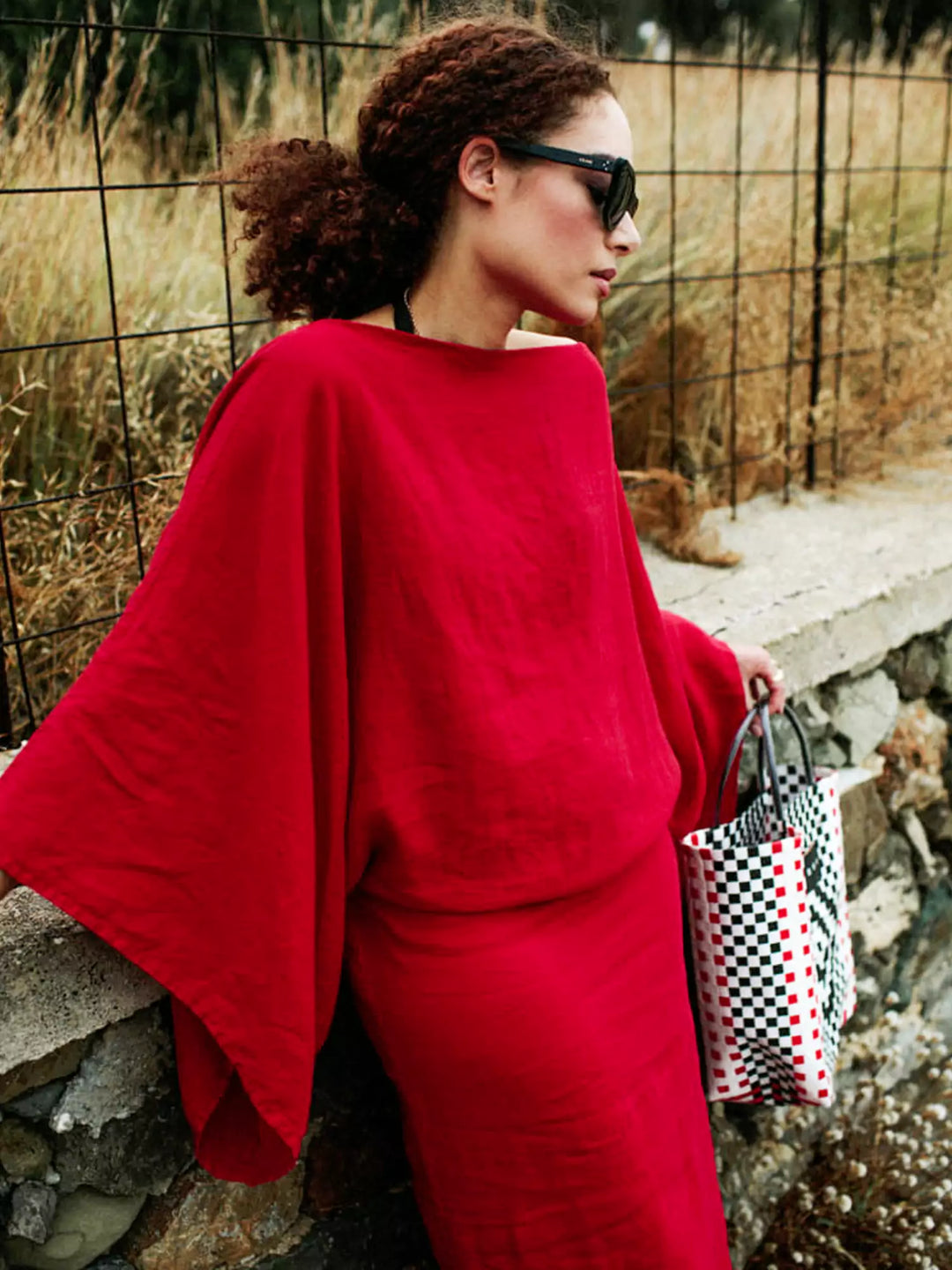 Women Elegant Kaftan Dress styled with flat shoes for casual warm-weather occasions