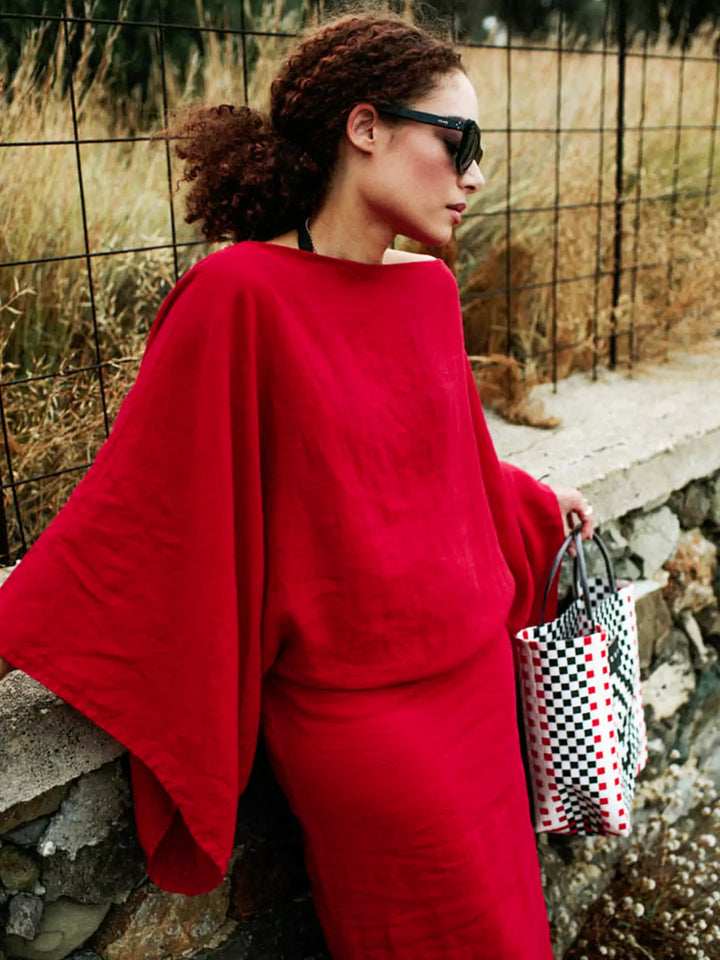 Women Elegant Kaftan Dress styled with flat shoes for casual warm-weather occasions