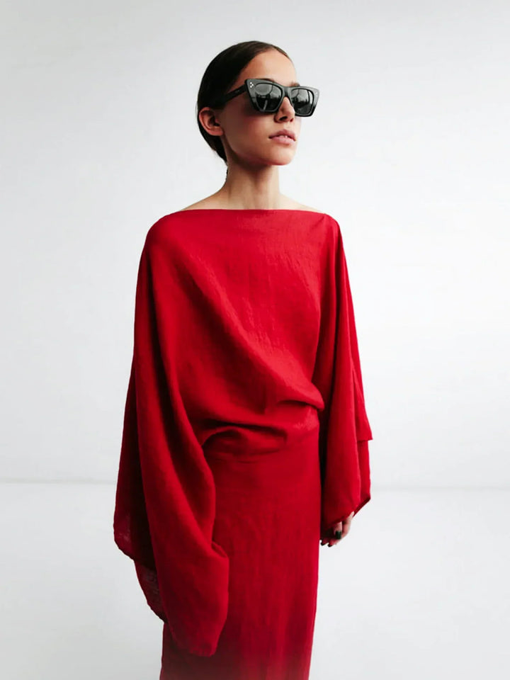 Close-up of Women Elegant Kaftan Dress tie waist detail and lightweight fabric drape