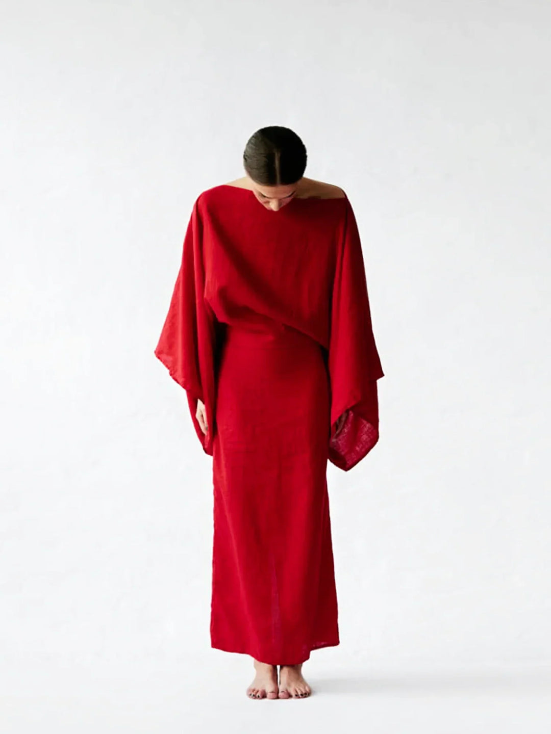 Women Elegant Kaftan Dress in blue colourway with tie waist and kimono sleeves
