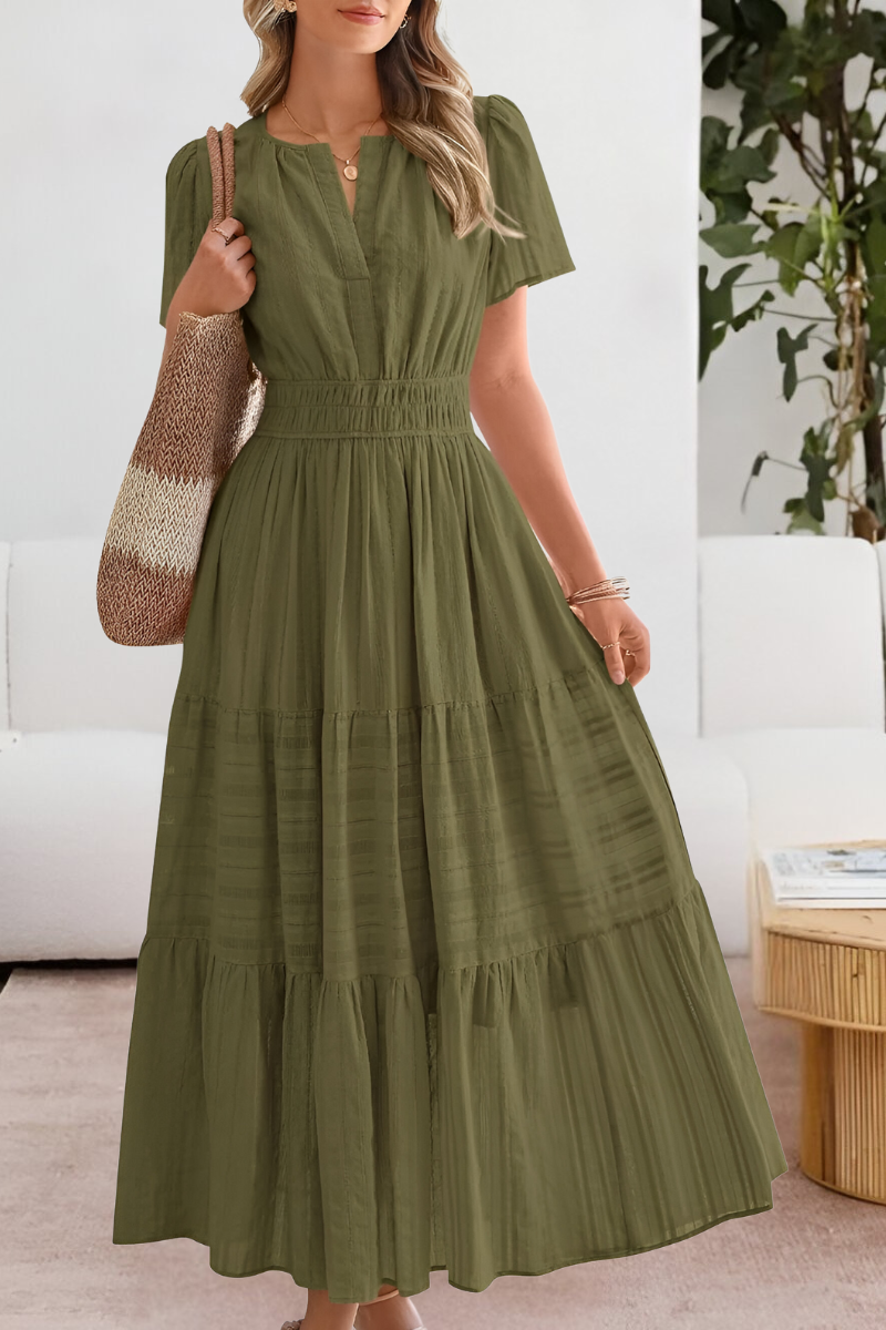 Styled look featuring the Boho Breeze Midi Dress with sandals for summer wear