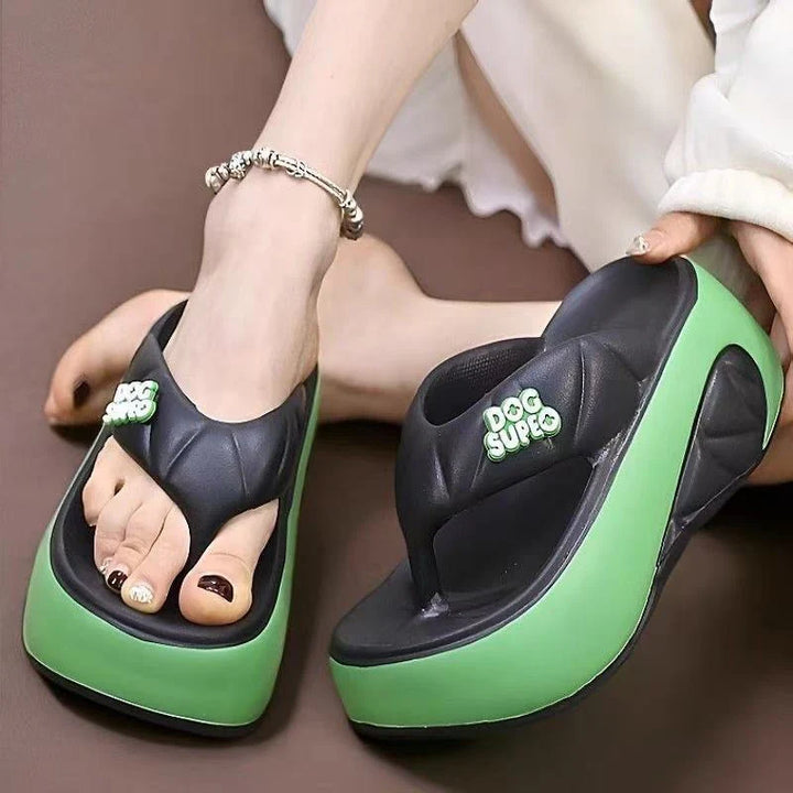 Side view of Women's Comfort Orthopaedic Summer Sandals displaying wedge platform sole and rocker base construction