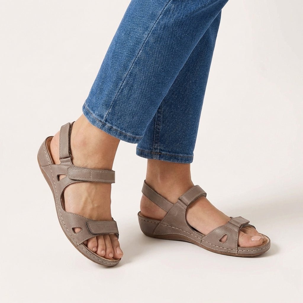 Side view of Orthopedic Sandals Adjustable Strap Open Toe Comfort showing contoured footbed and supportive ankle strap