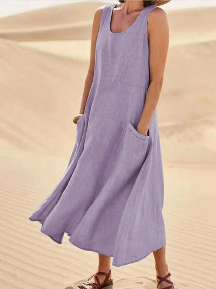Women's Sleeveless Pocket Maxi Casual Dress styled with sandals for warm-weather casual wear
