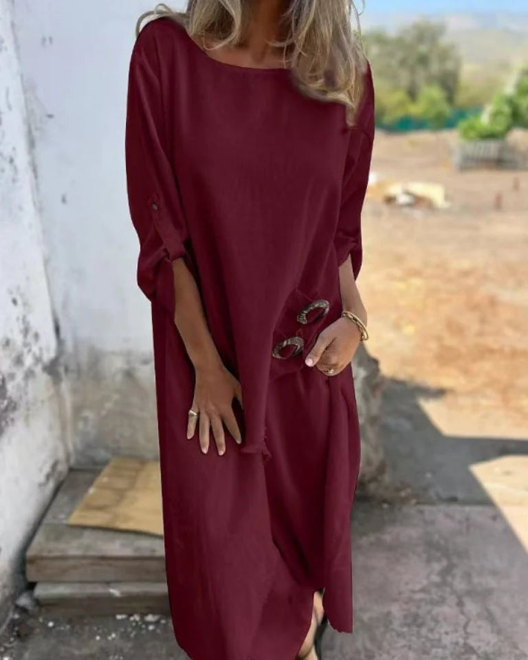 Side view highlighting the functional pockets and lightweight drape of the fabric