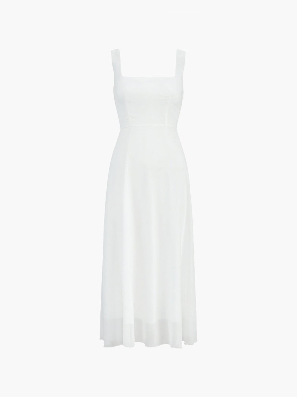 Side view of Women's Square Neck A Line Wedding Midi Dress showing A-line silhouette and midi length