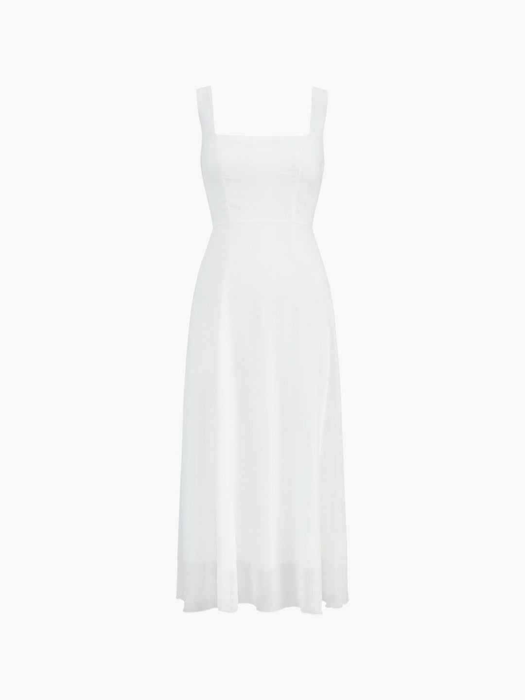 Side view of Women's Square Neck A Line Wedding Midi Dress showing A-line silhouette and midi length
