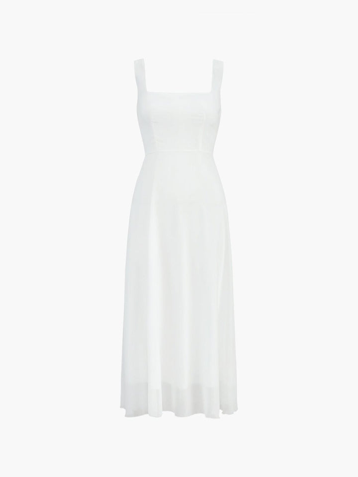 Side view of Women's Square Neck A Line Wedding Midi Dress showing A-line silhouette and midi length