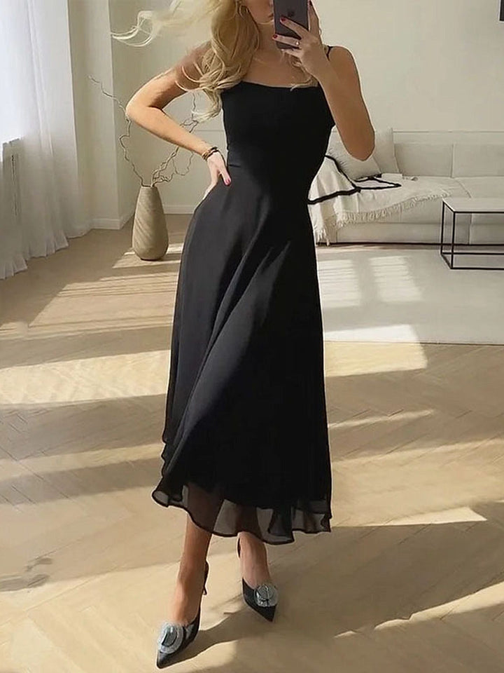 Full-length view of Women's Square Neck A Line Wedding Midi Dress styled for formal occasions