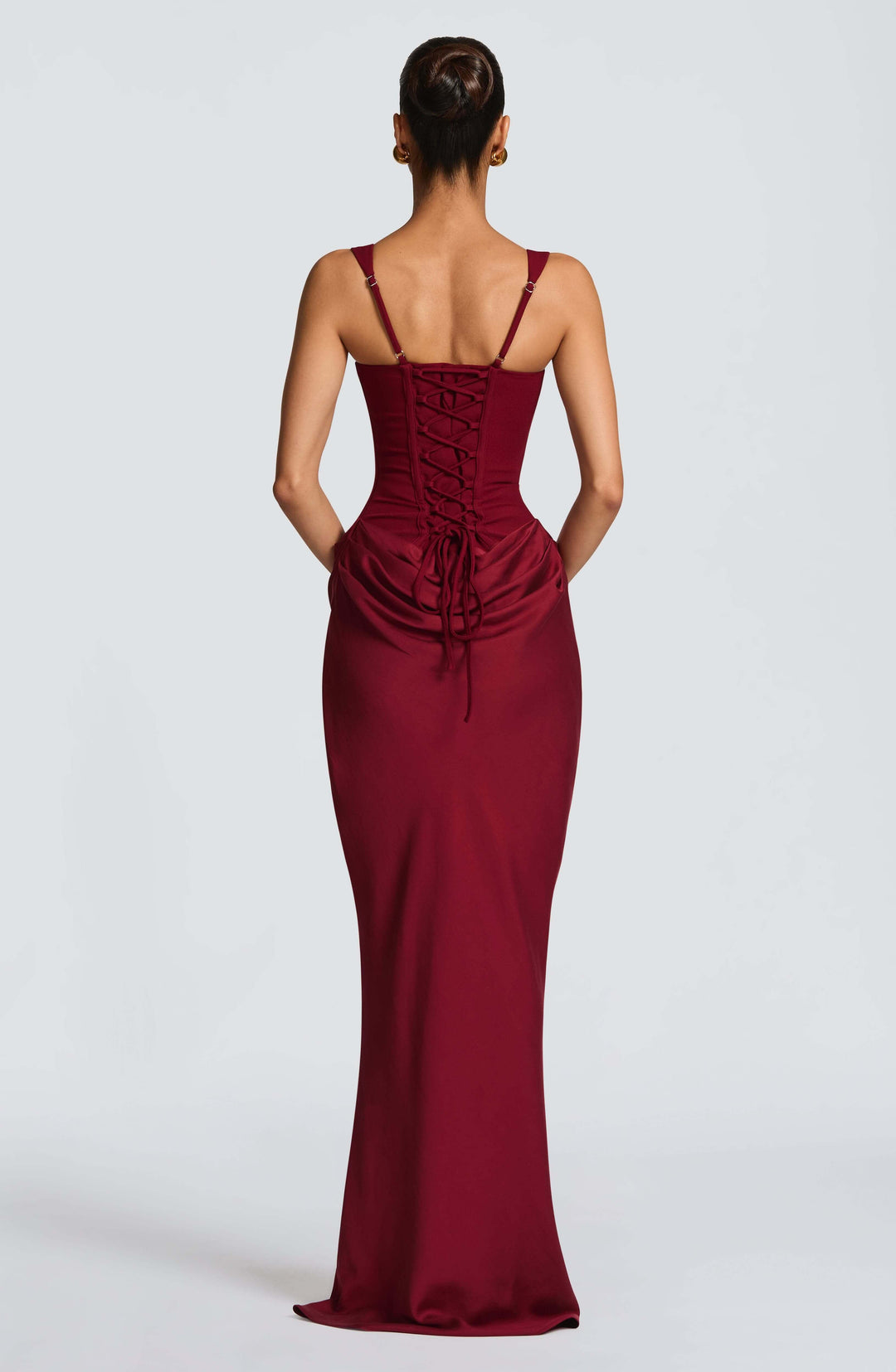 Full-length burgundy maxi dress with sleeveless design for formal summer events