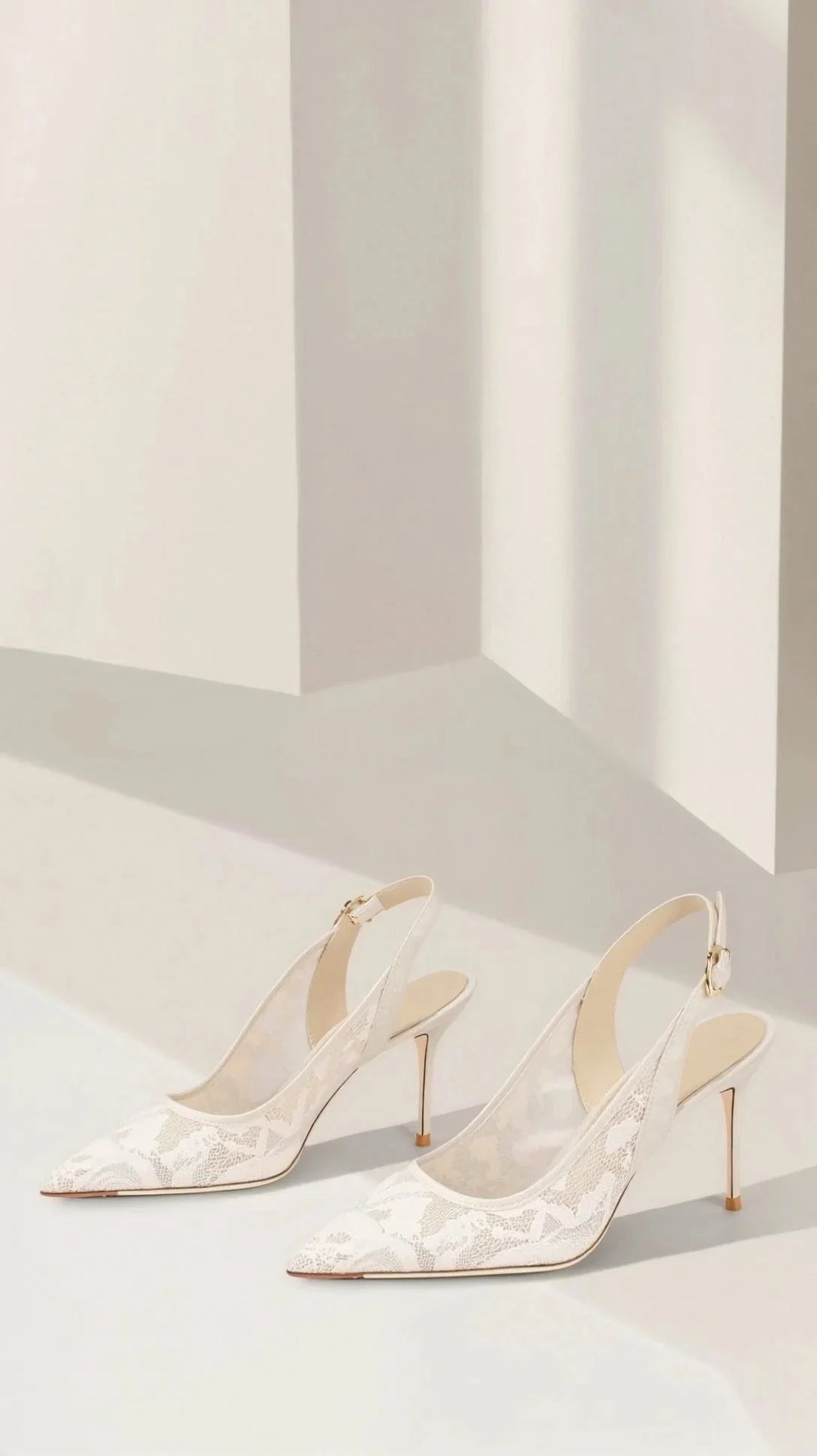 Close-up of adjustable slingback strap and lace detailing on women's heels