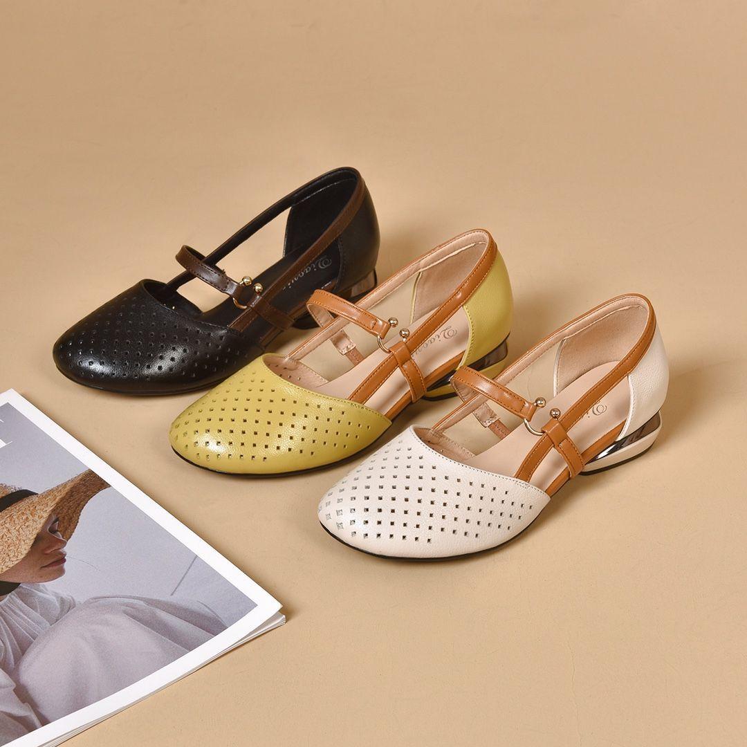 Pippa Women's Summer Orthopaedic Sandals with perforated toe detail and adjustable ankle strap in black, yellow, and beige colourways