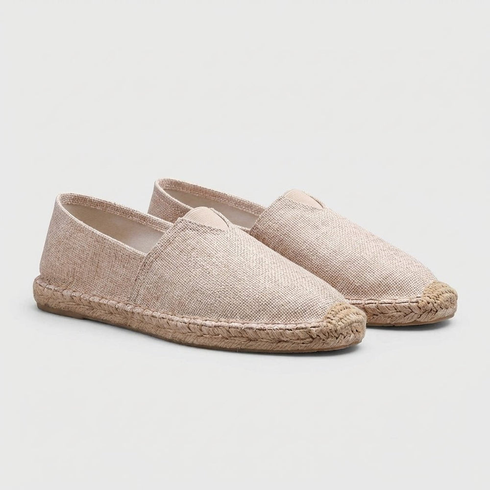 Side view of Women's Orthopedic Espadrilles Slip-On Jute Sole showing woven canvas upper and jute-wrapped sole construction