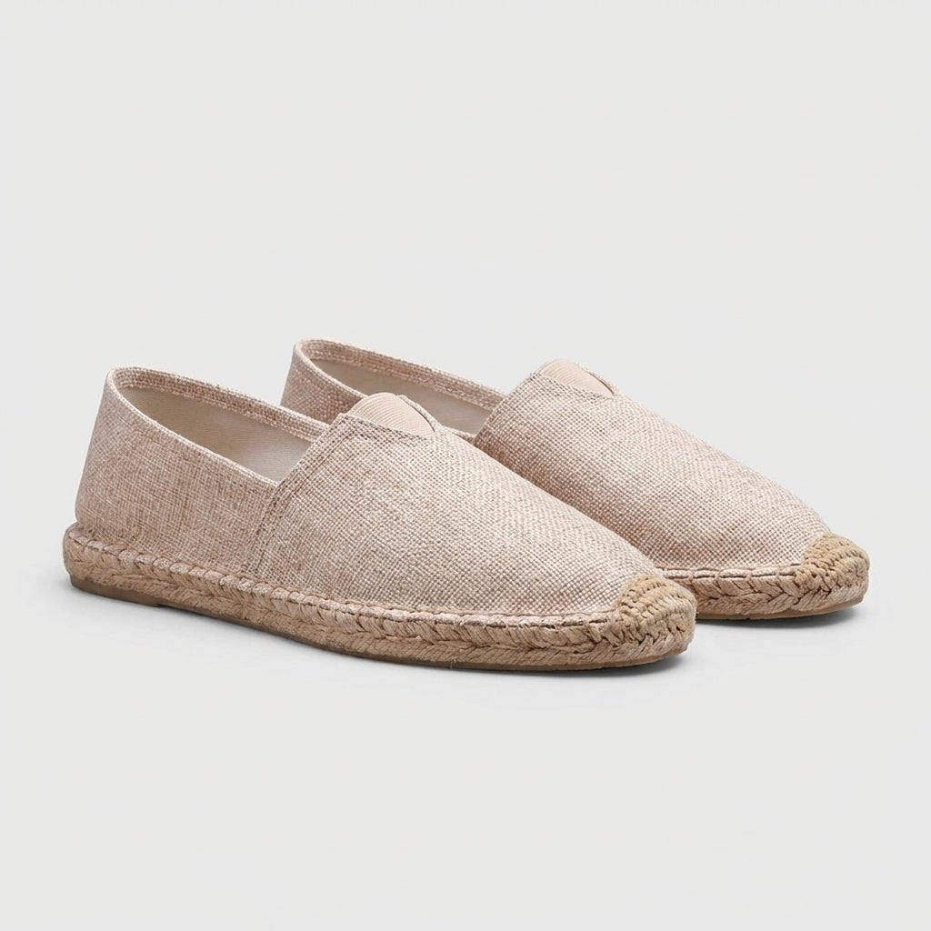 Side view of Women's Orthopedic Espadrilles Slip-On Jute Sole showing woven canvas upper and jute-wrapped sole construction