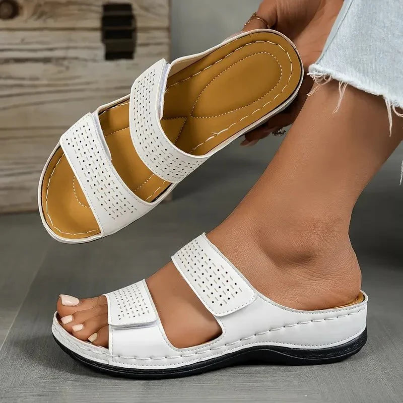 Women's breathable orthopaedic sandals in white with perforated straps and cushioned footbed for all-day comfort