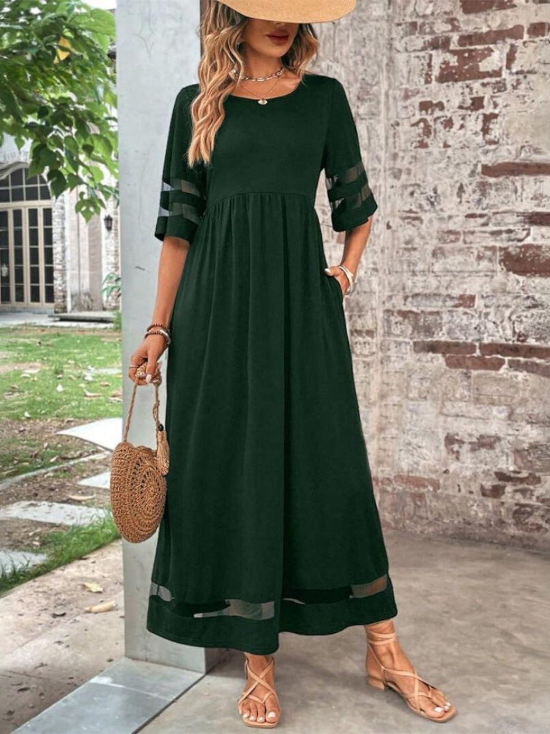 Side angle showing the relaxed A-line silhouette and ankle-length hem of the Women's Tummy Flattering Summer Dress