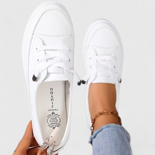 Women Casual Orthopedic Platform Sneakers styled with cropped jeans for relaxed casual summer outfits