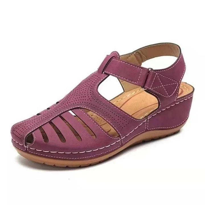 Rear view of women's orthopaedic sandals displaying cushioned heel and gripped tread sole for stability