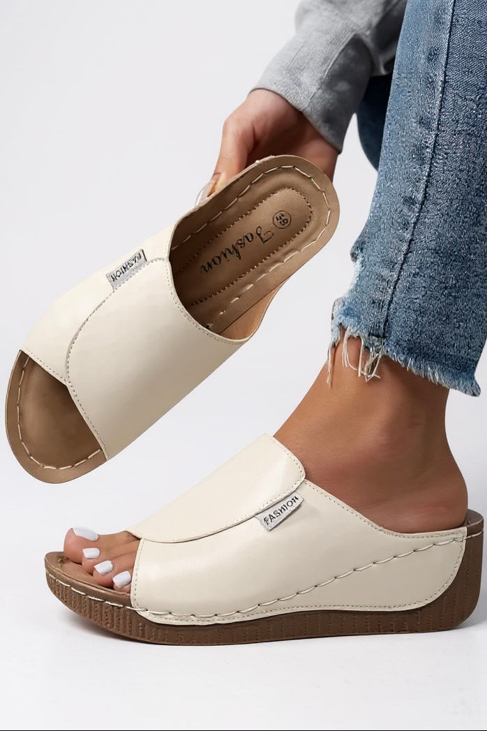 Womens Minimalist Platform Slides Lightweight Contoured in cream with contoured footbed and slip-on design